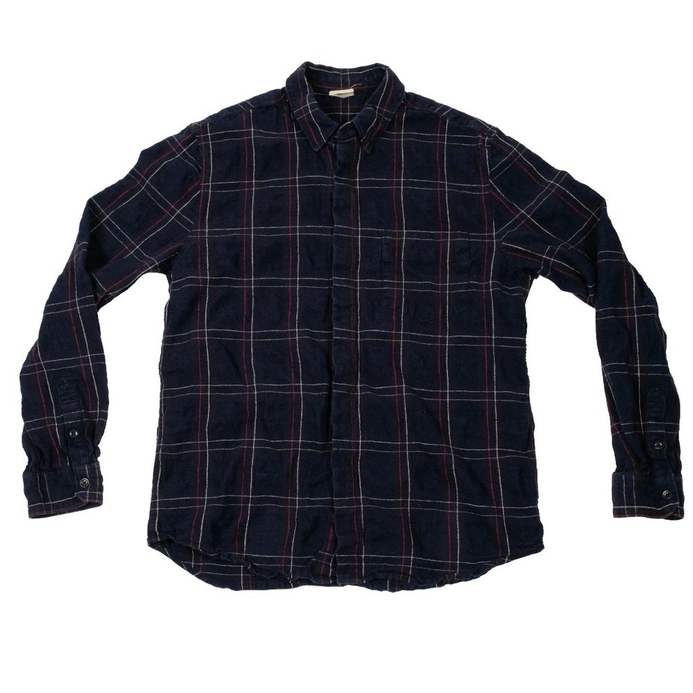 Baldwin Kansas City Men's Navy Long Sleeve Button Up Shirt Medium Linen